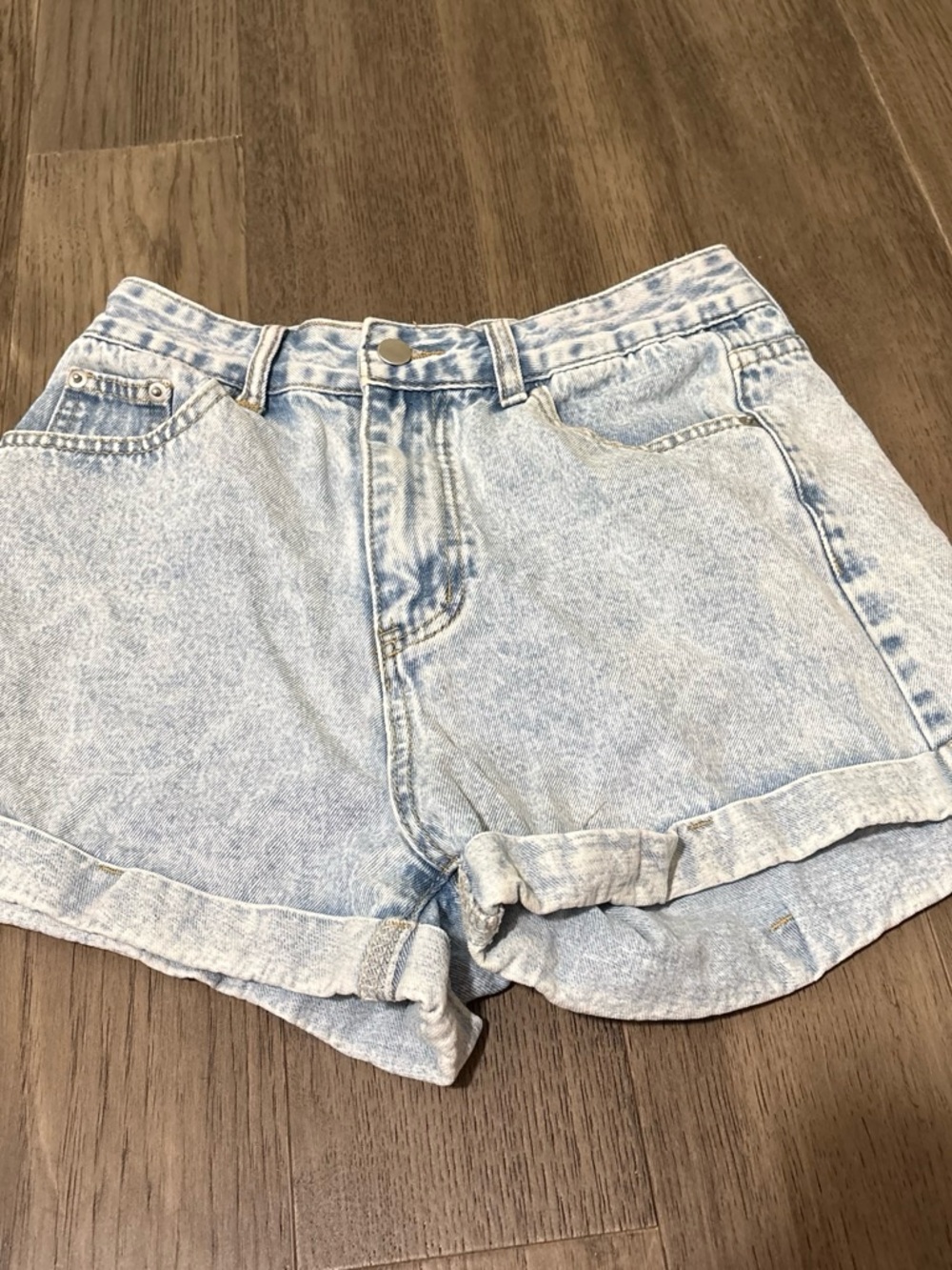 SHEIN Light Blue High-Rise Rolled Hem Denim Shorts